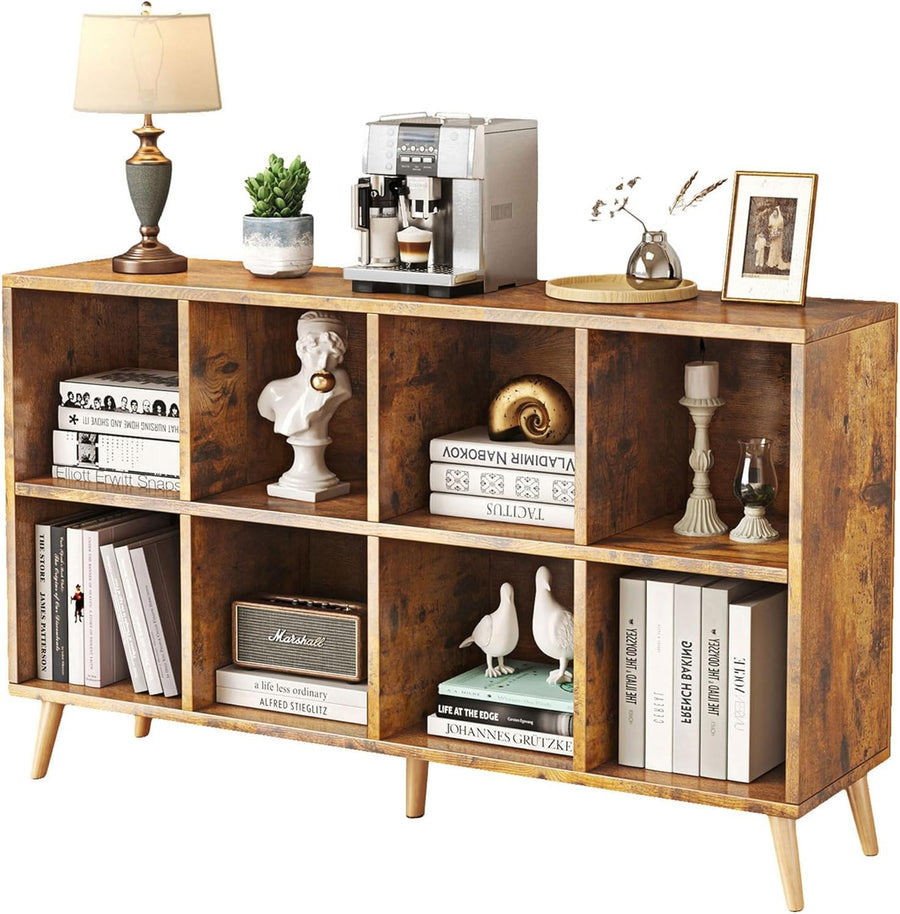 8 Cube Modern Bookcase with Legs Rustic Brown Wooden Storage Shelf 120cm