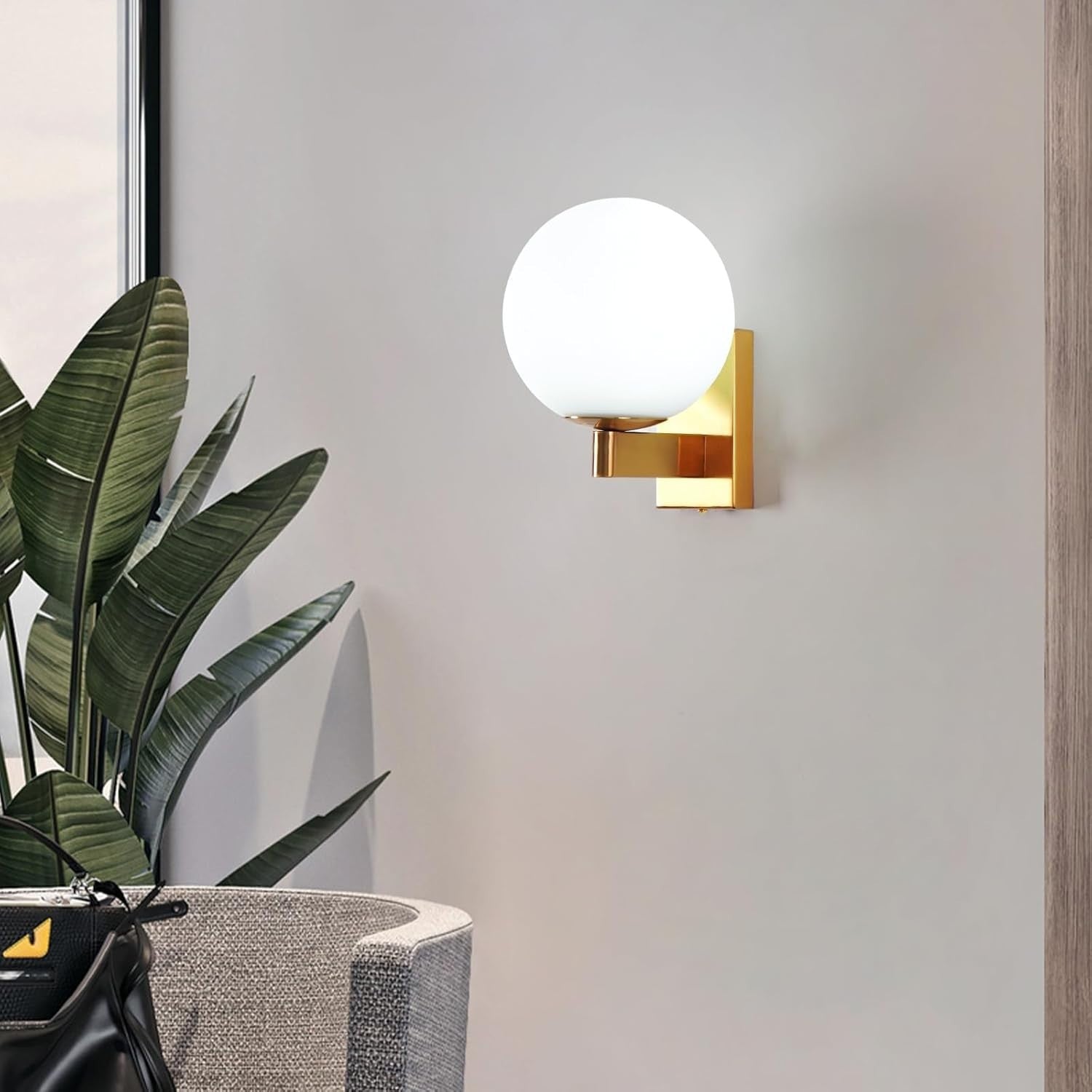 Modern Glass Globe Wall Light, Minimalist LED Sconce for Bedroom