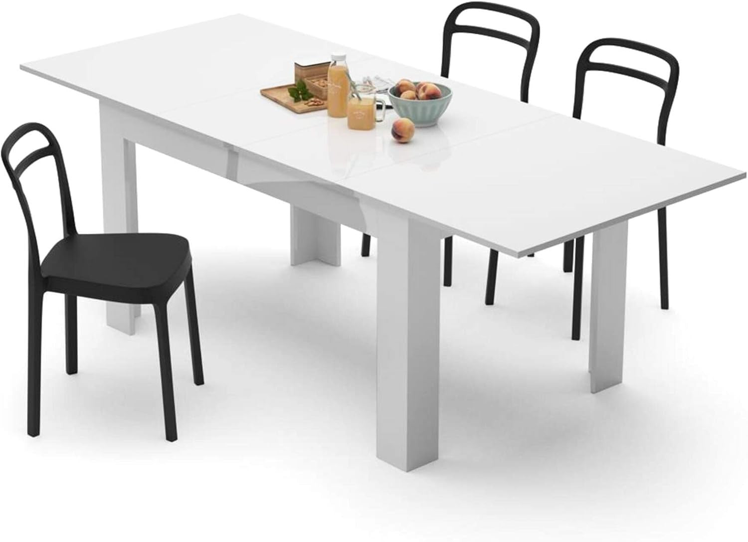Extendable Dining Table  Gloss White 220cm Wood 6–8 Seater Modern Space Saver