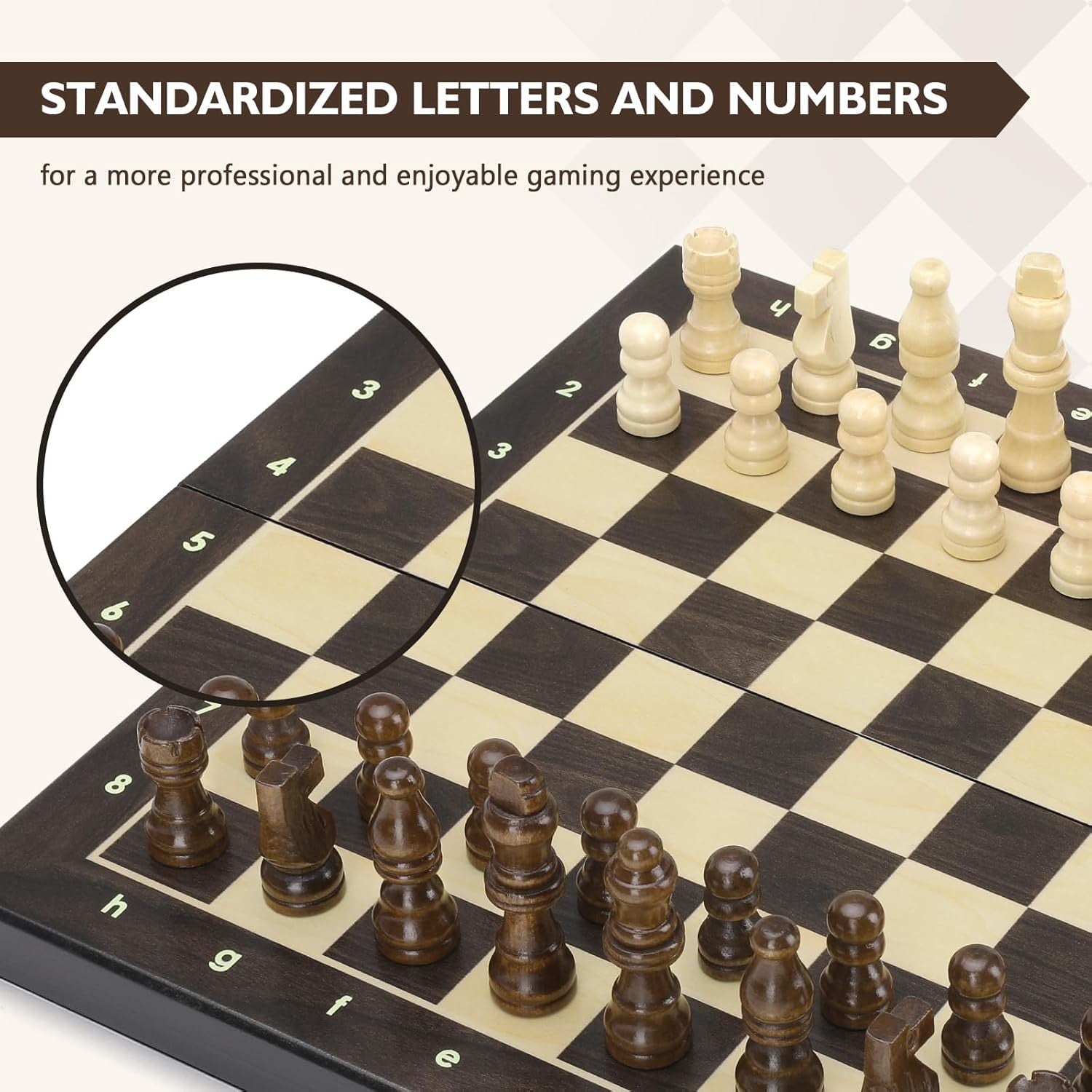 Wooden Magnetic Chess Set 30cm Folding Board w/ Storage & Extra Queens Dark