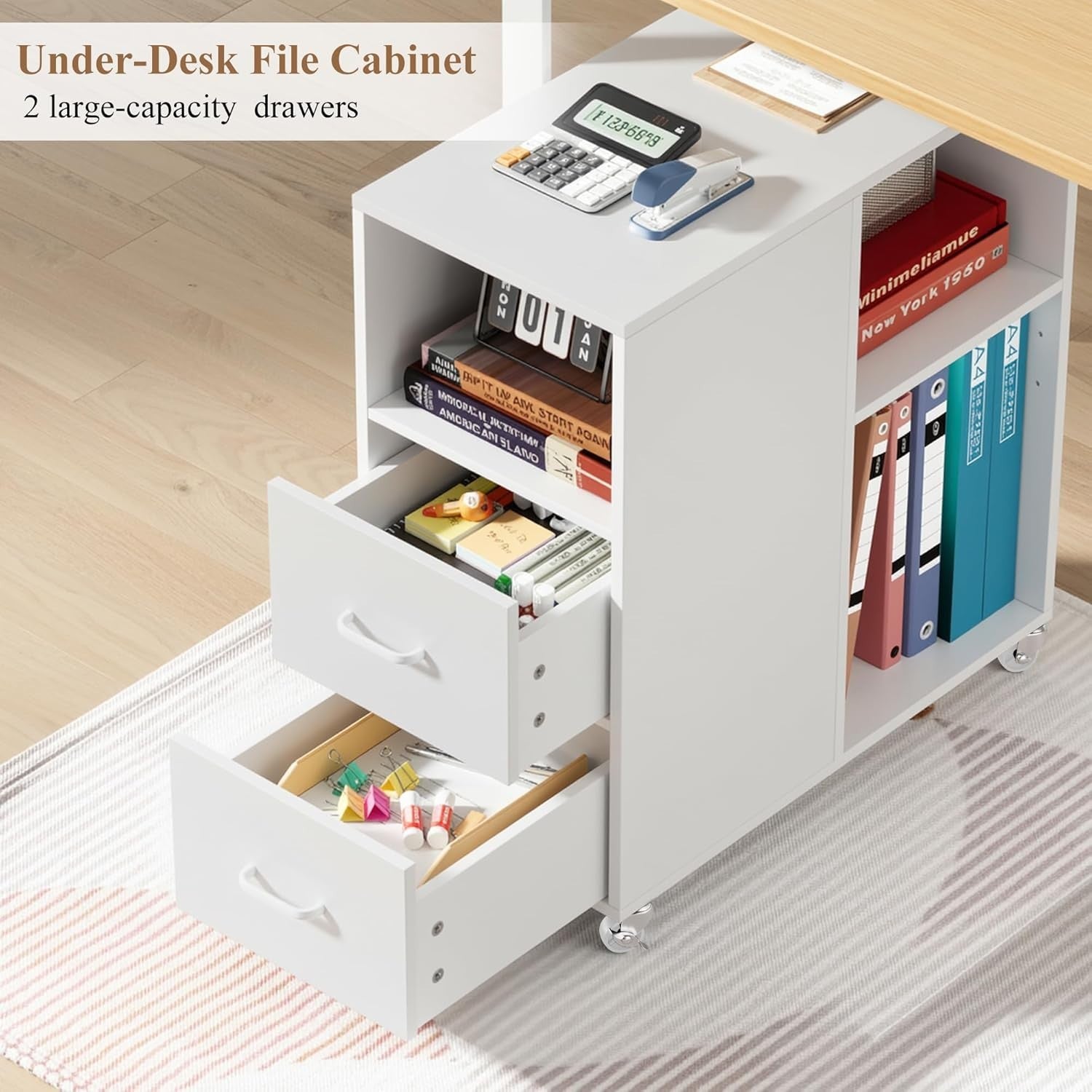 Under Desk File Cabinet With Open Shelves Rolling Office Storage Unit
