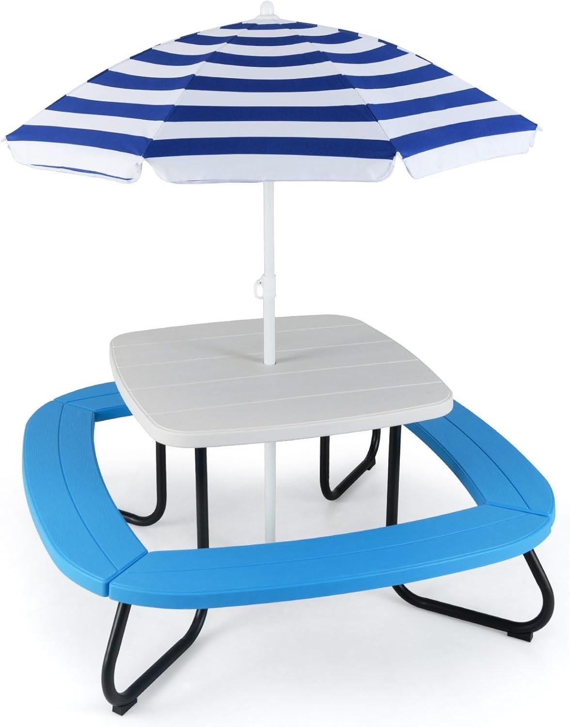 Kids Picnic Table Set 8-Seater with Adjustable Umbrella, Outdoor Garden Fun