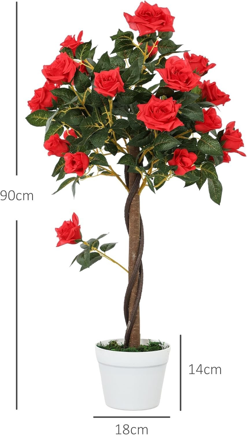 Set of 2 Artificial Rose Trees 90cm Red Faux Flower Plants Home Garden Decor