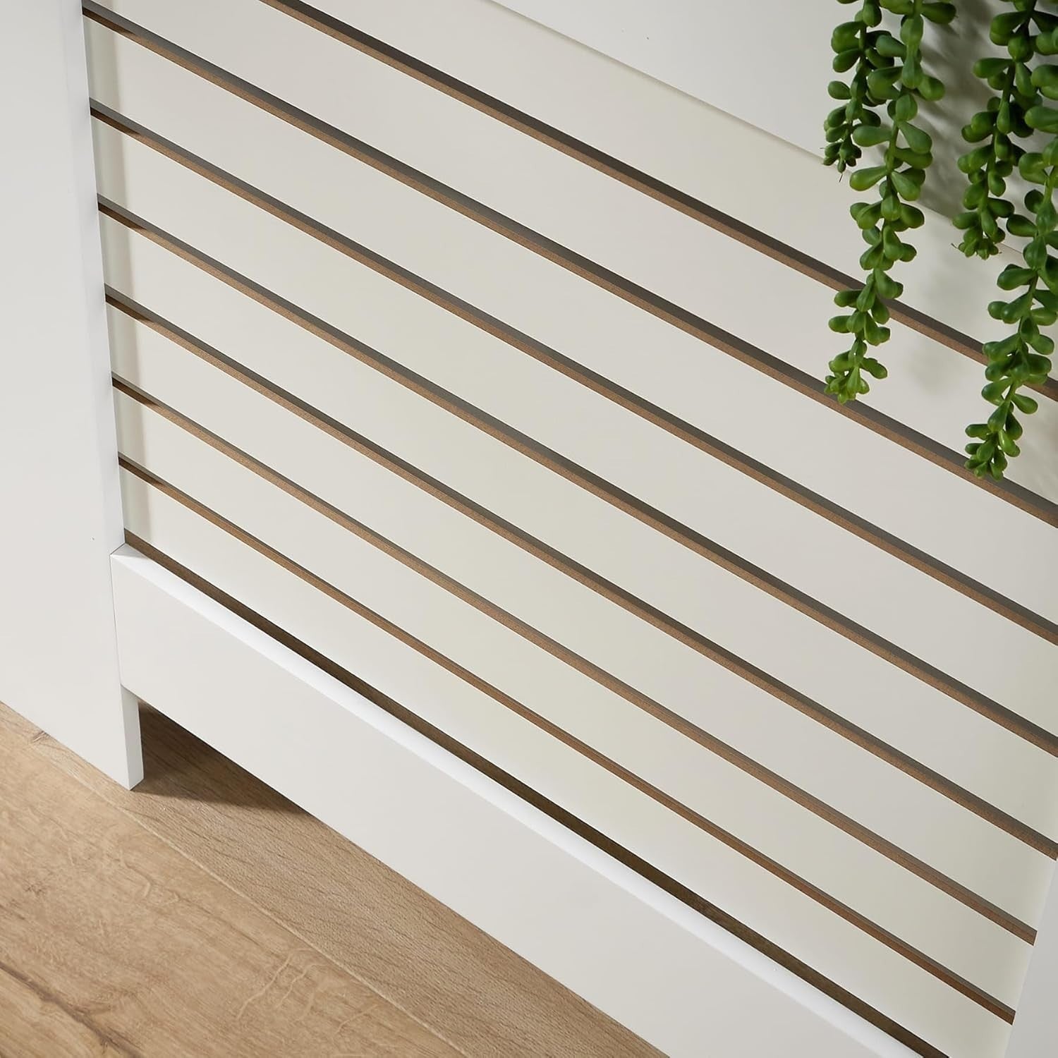 White Radiator Cover Wooden Slatted Grill Cabinet 152x19x82cm Large