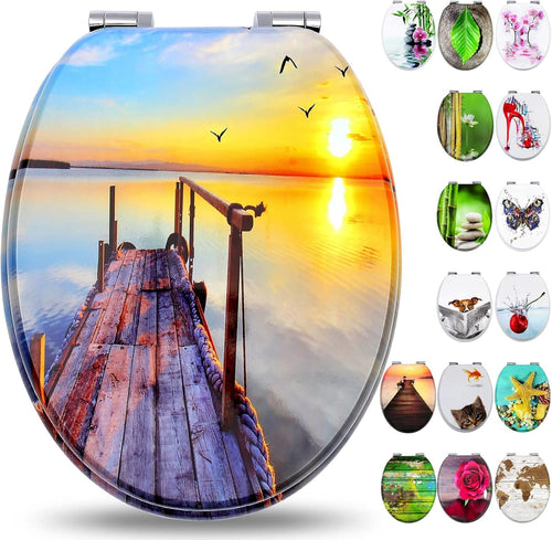 Wooden Soft Close Toilet Seat MDF Durable Adjustable Hinges 43.5x37.5cm