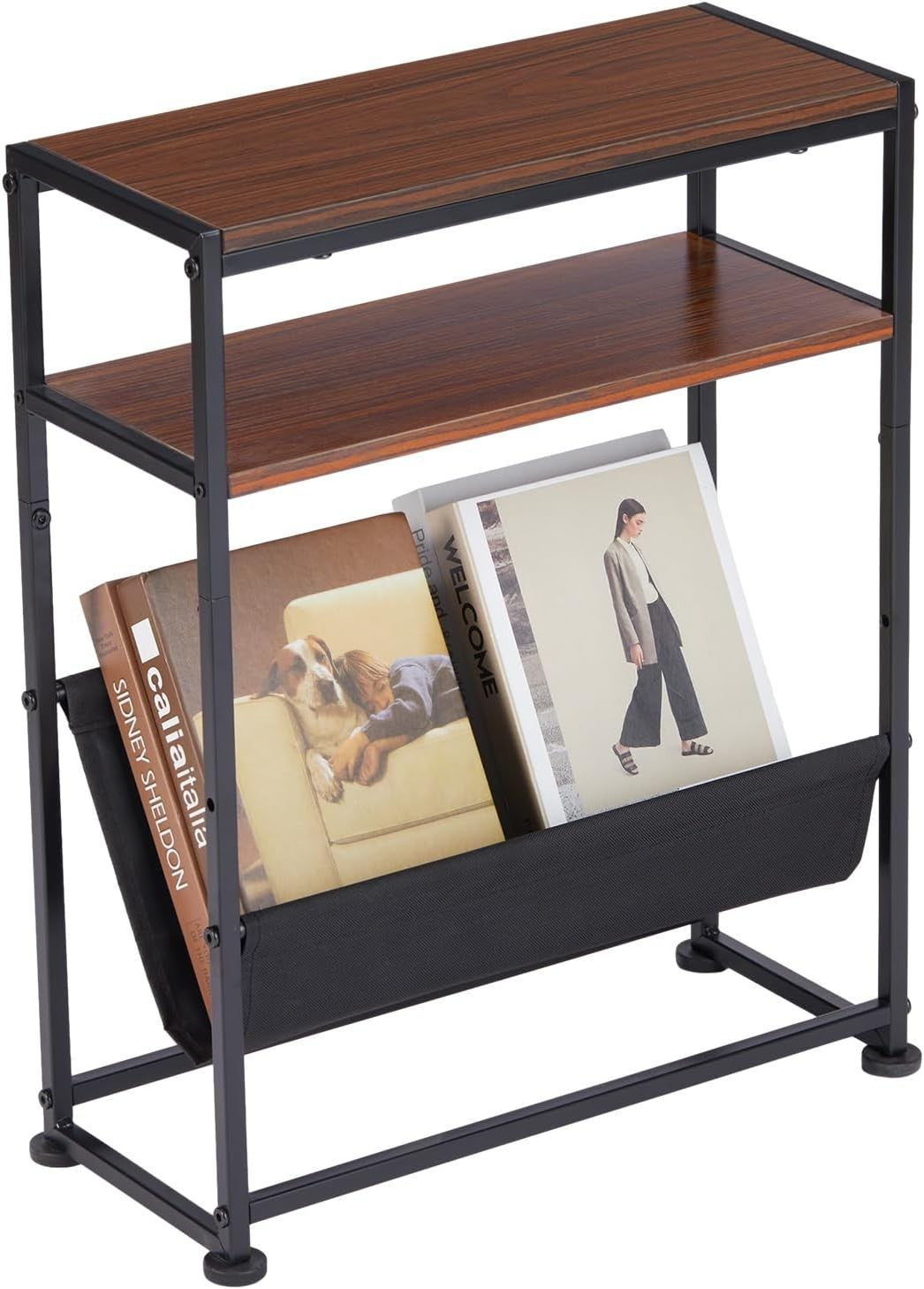 Slim Side Table for Small Spaces – Narrow End Table with Storage & Magazine Rack
