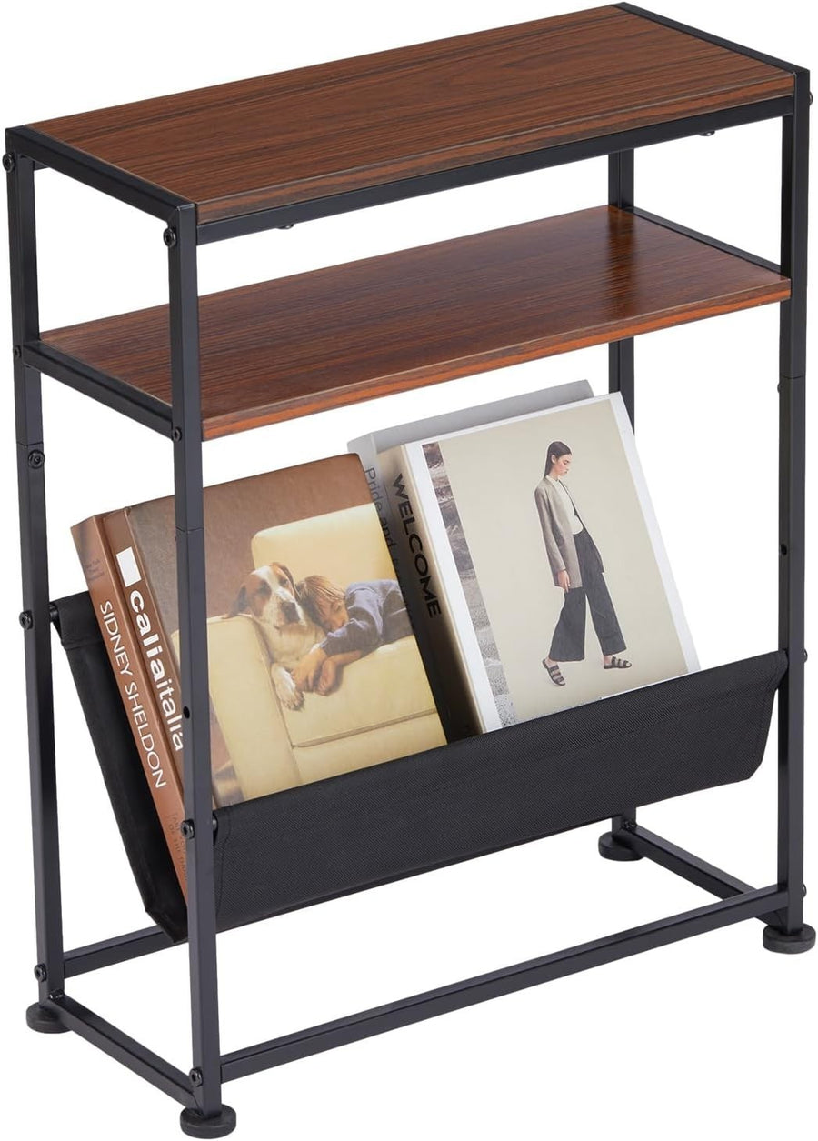 Slim Side Table for Small Spaces – Narrow End Table with Storage & Magazine Rack