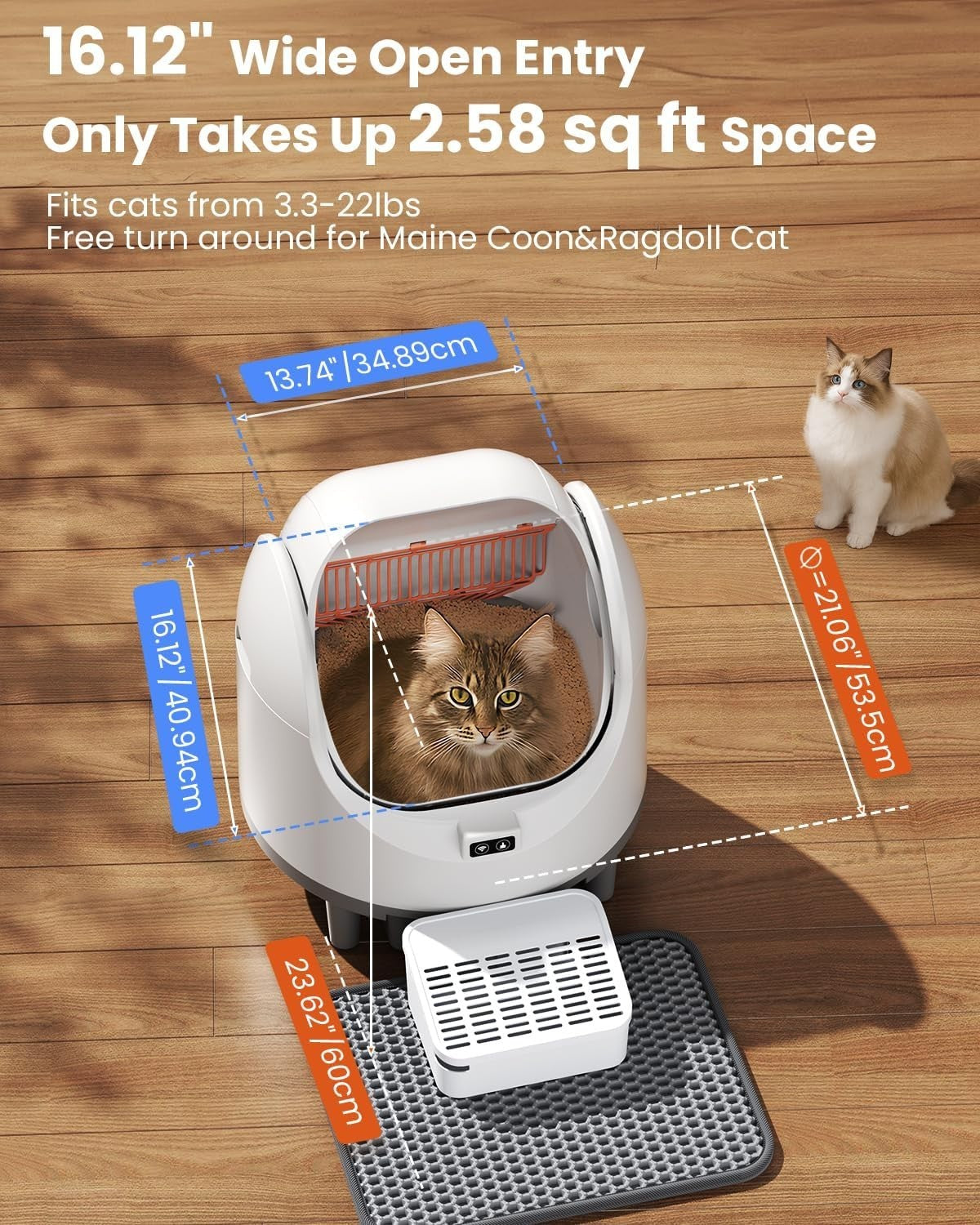 Self Cleaning Cat Litter Box APP Control Open Top Large Cat 22lbs