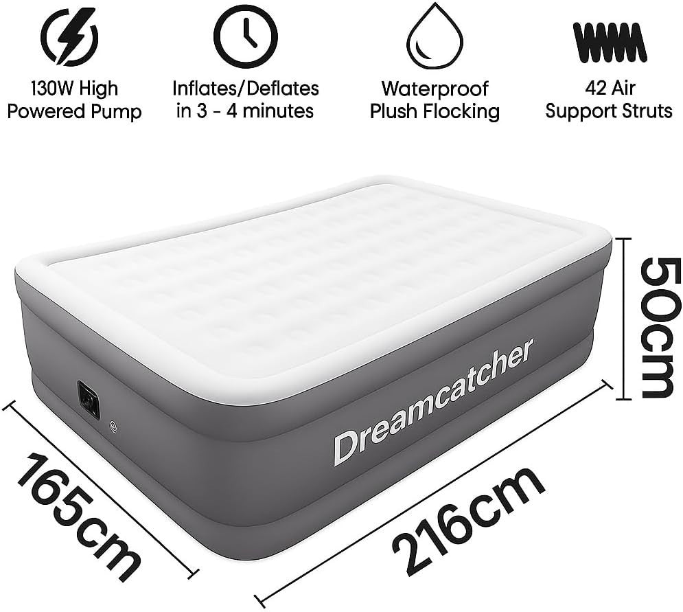 King Inflatable Air Mattress Bed 218x165x50cm w/ Built-In Pump & Bag