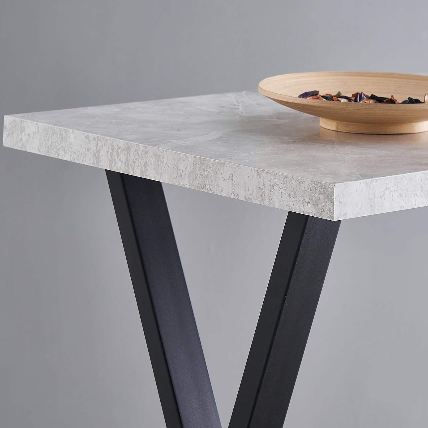 Grey Marble Effect Breakfast Bar Table with Metal Legs – Modern Counter Dining