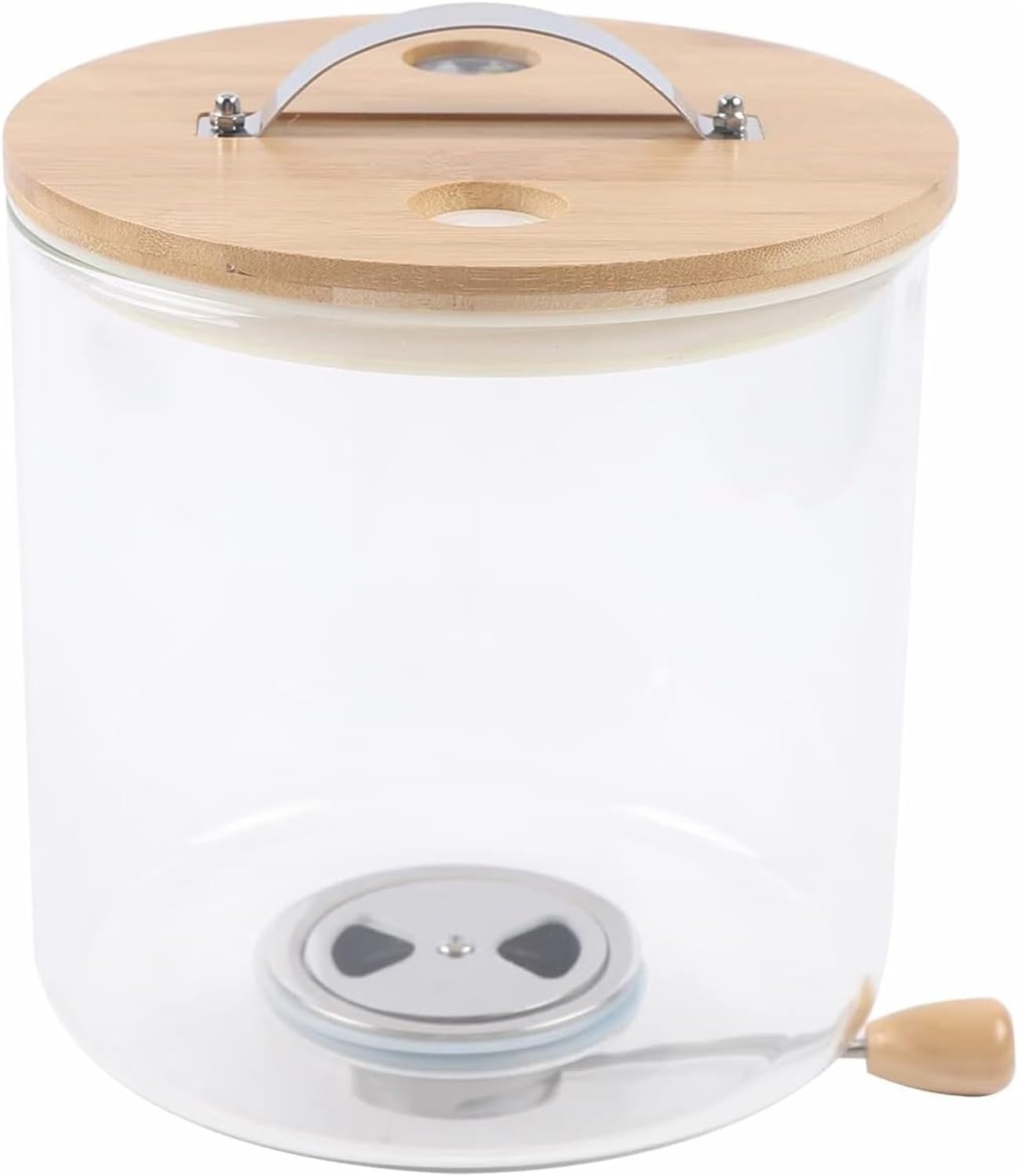Glass Rice Dispenser 5L Grain Storage Container Wood Stand Airtight