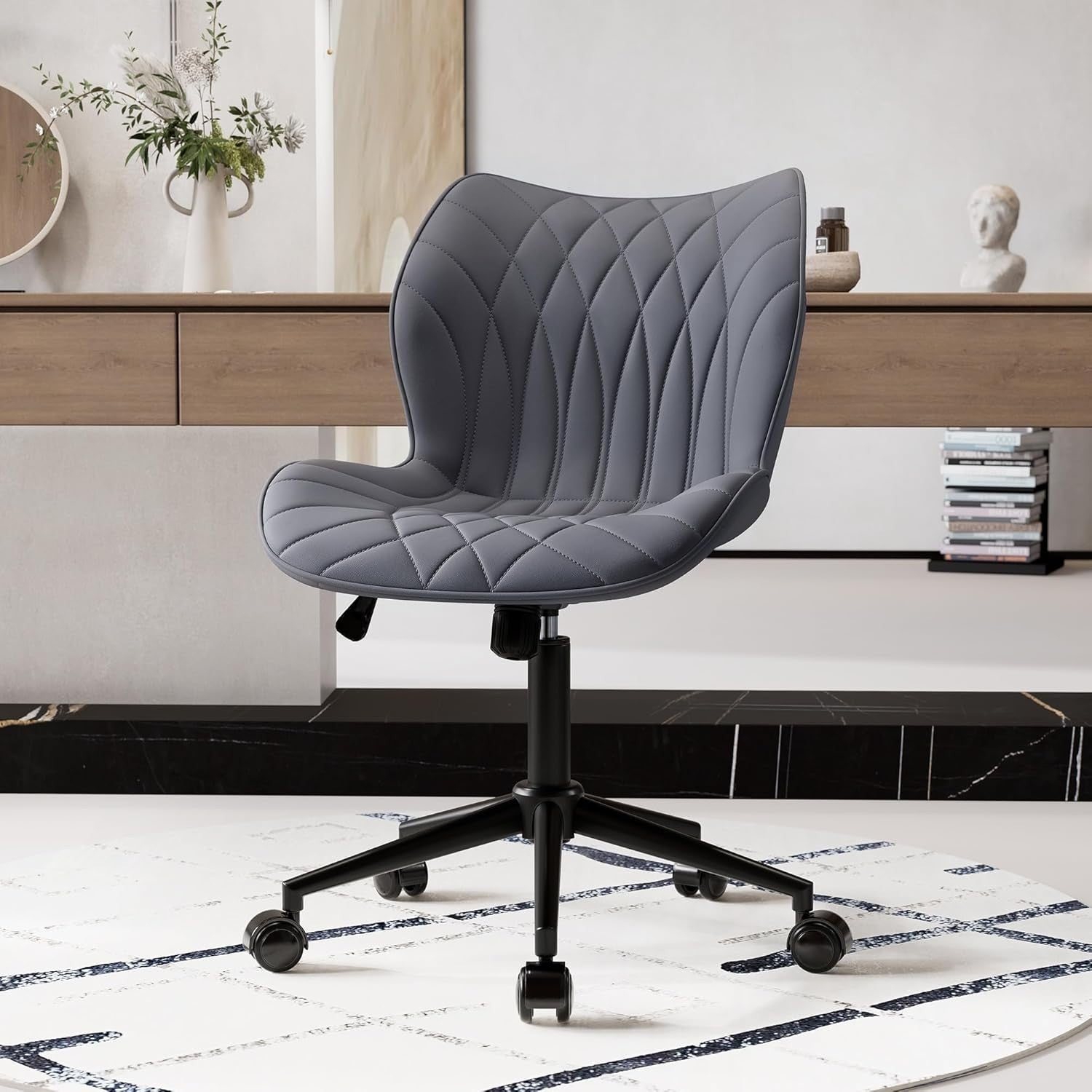 Purple Faux Leather Home Office Desk Chair Swivel Armless Ergonomic Rocking Seat