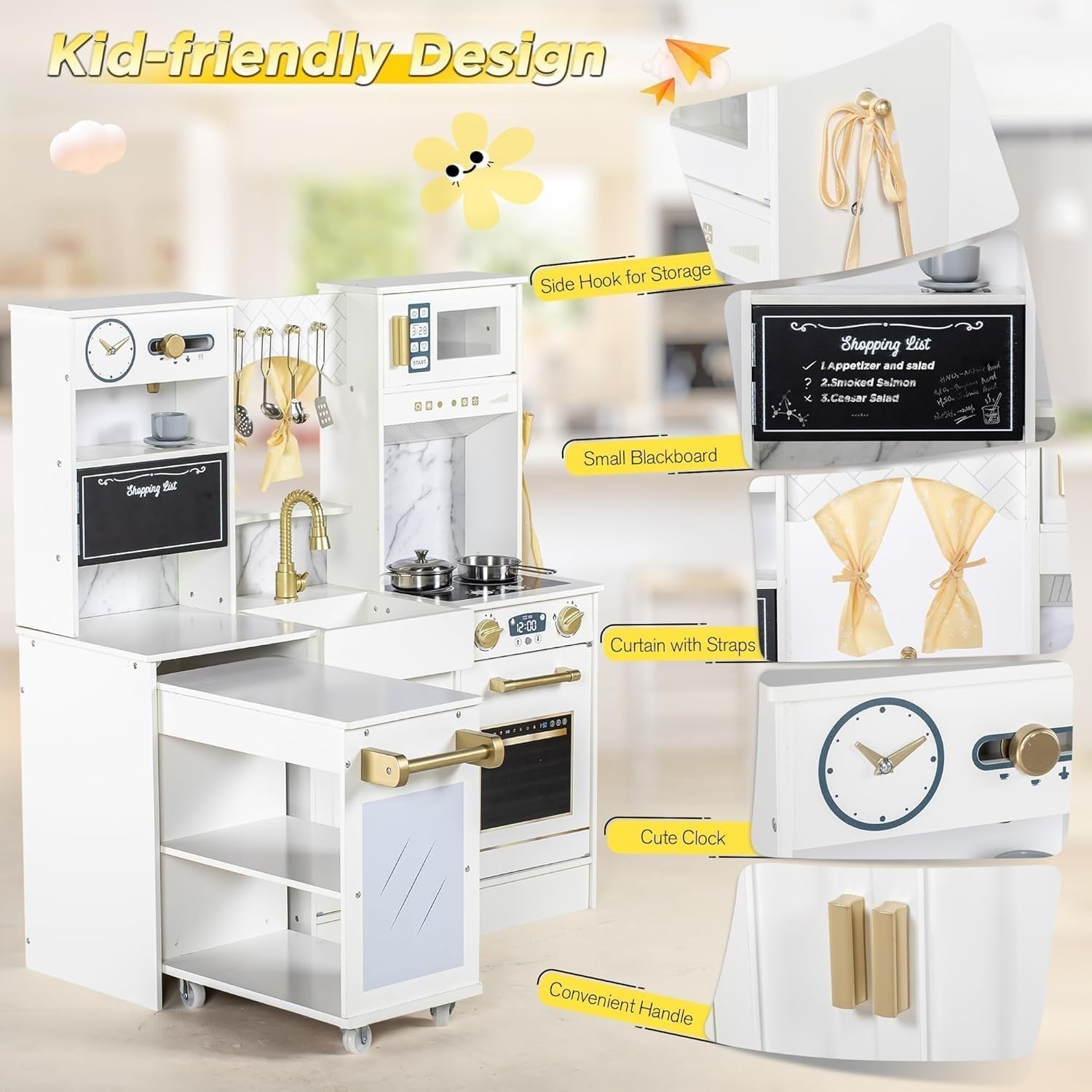 Wooden Kids Play Kitchen White Ice Maker Coffee Machine Toy Set