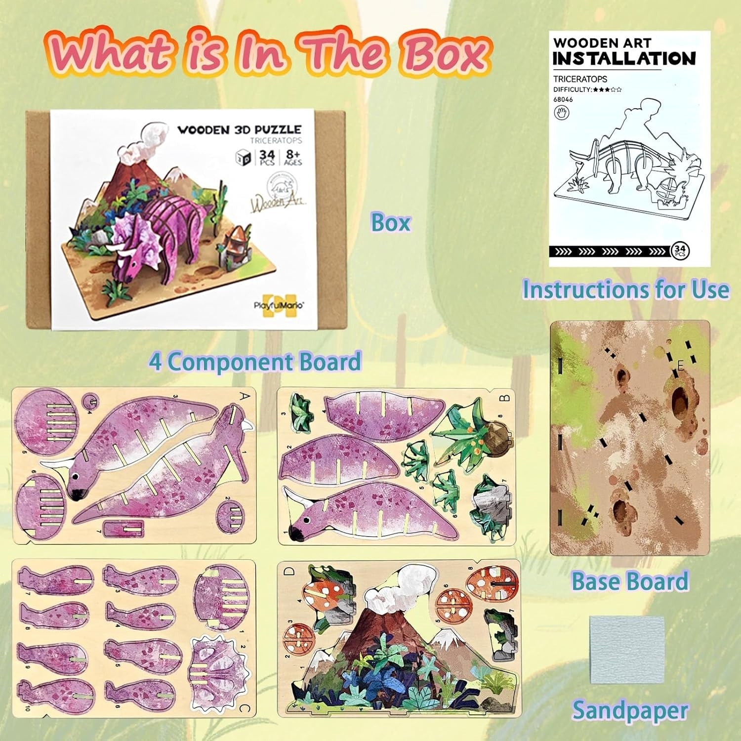 3D Wooden Dinosaur Puzzle Kit for Kids - Educational, Handmade Gift