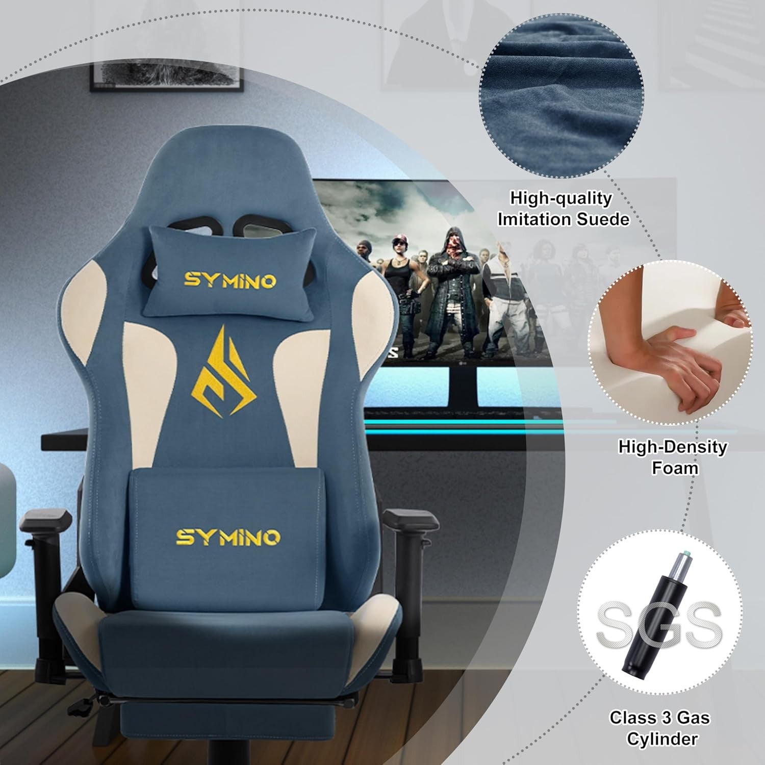 Ergonomic Gaming Chair with Footrest & Lumbar Support – Adjustable Desk Seat