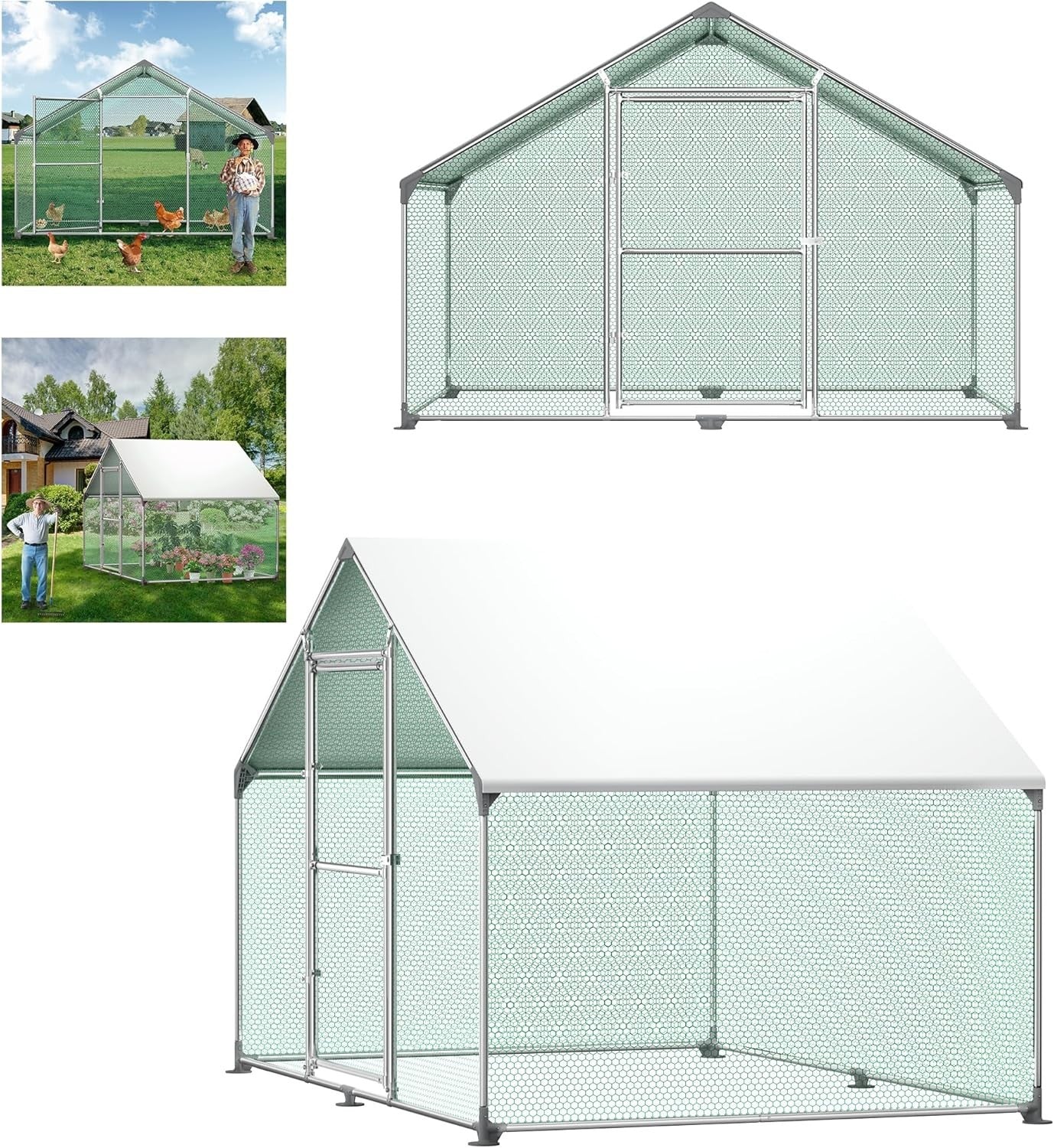 XL Walk In Chicken Run Galvanised Steel Outdoor Pet Enclosure 3x2x2m