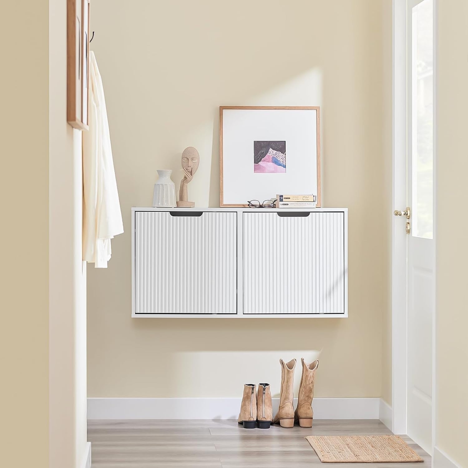 Slim Shoe Cabinet 2 Flip Drawers Narrow Hallway Storage Unit 19cm Deep