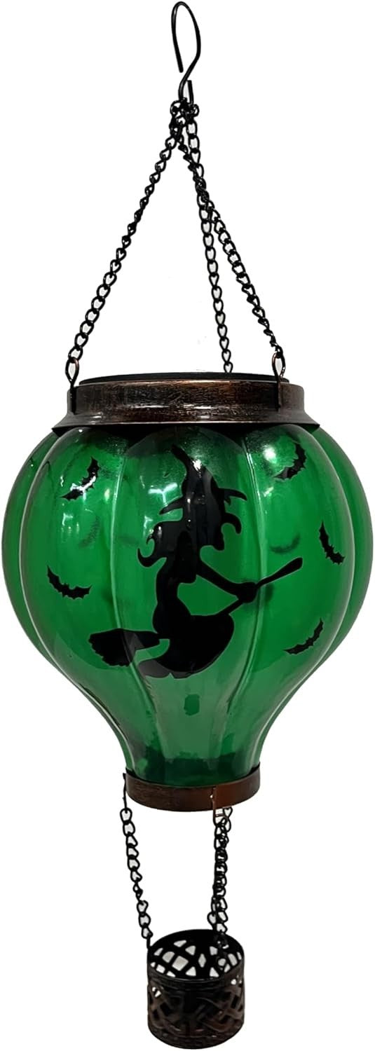 Halloween Hot Air Balloon Solar Lantern Witch LED Hanging Outdoor Garden Decor