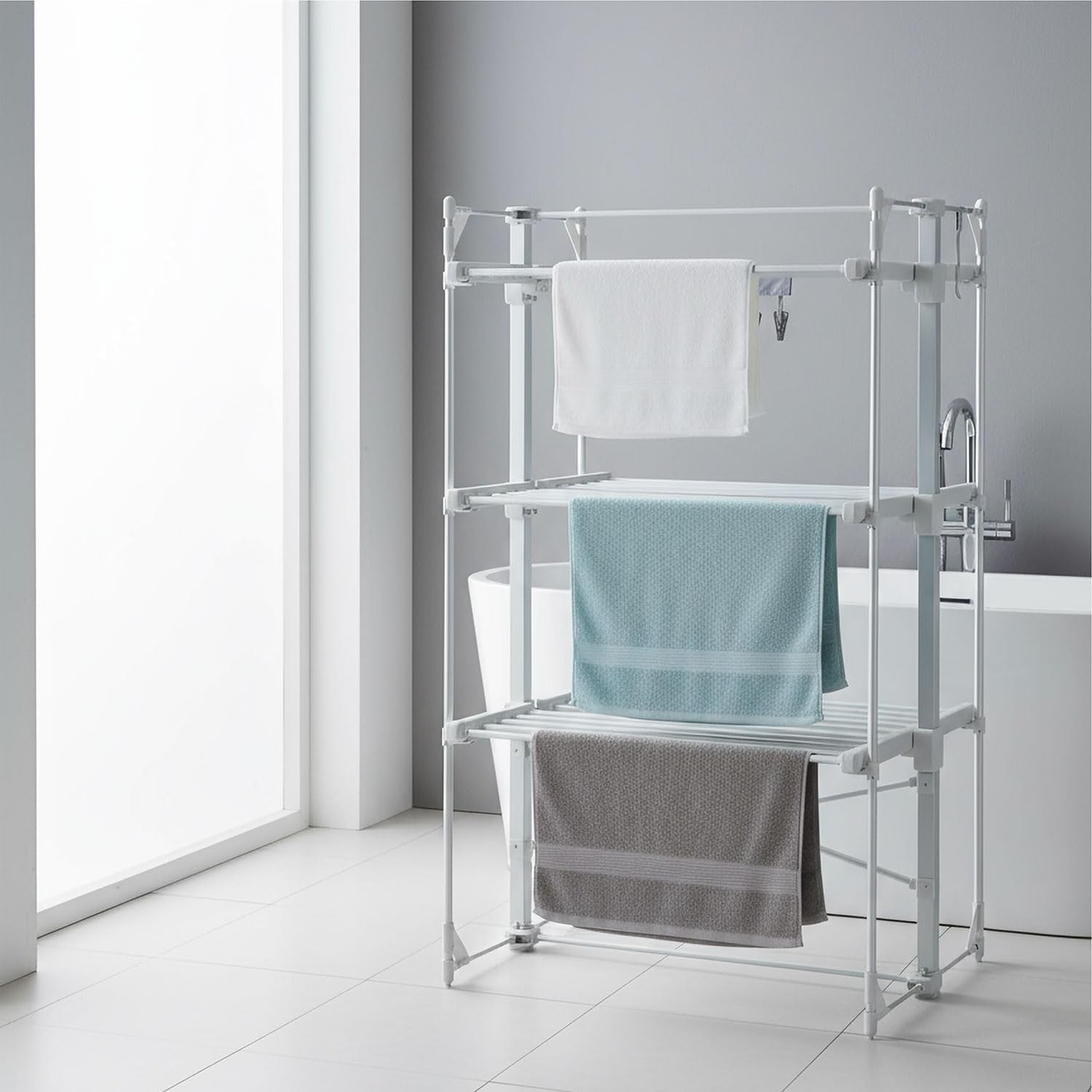 XL Heated Clothes Airer 3 Tier Square Electric Indoor Drying Rack 36 Rails 400W