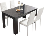 Modern Black Marble Dining Table Set 4 PU Leather Chairs 120x80cm
