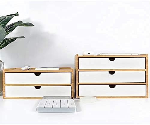 Desk Organizer Wooden Storage Chest 2 Drawers Makeup Holder Office Tidy
