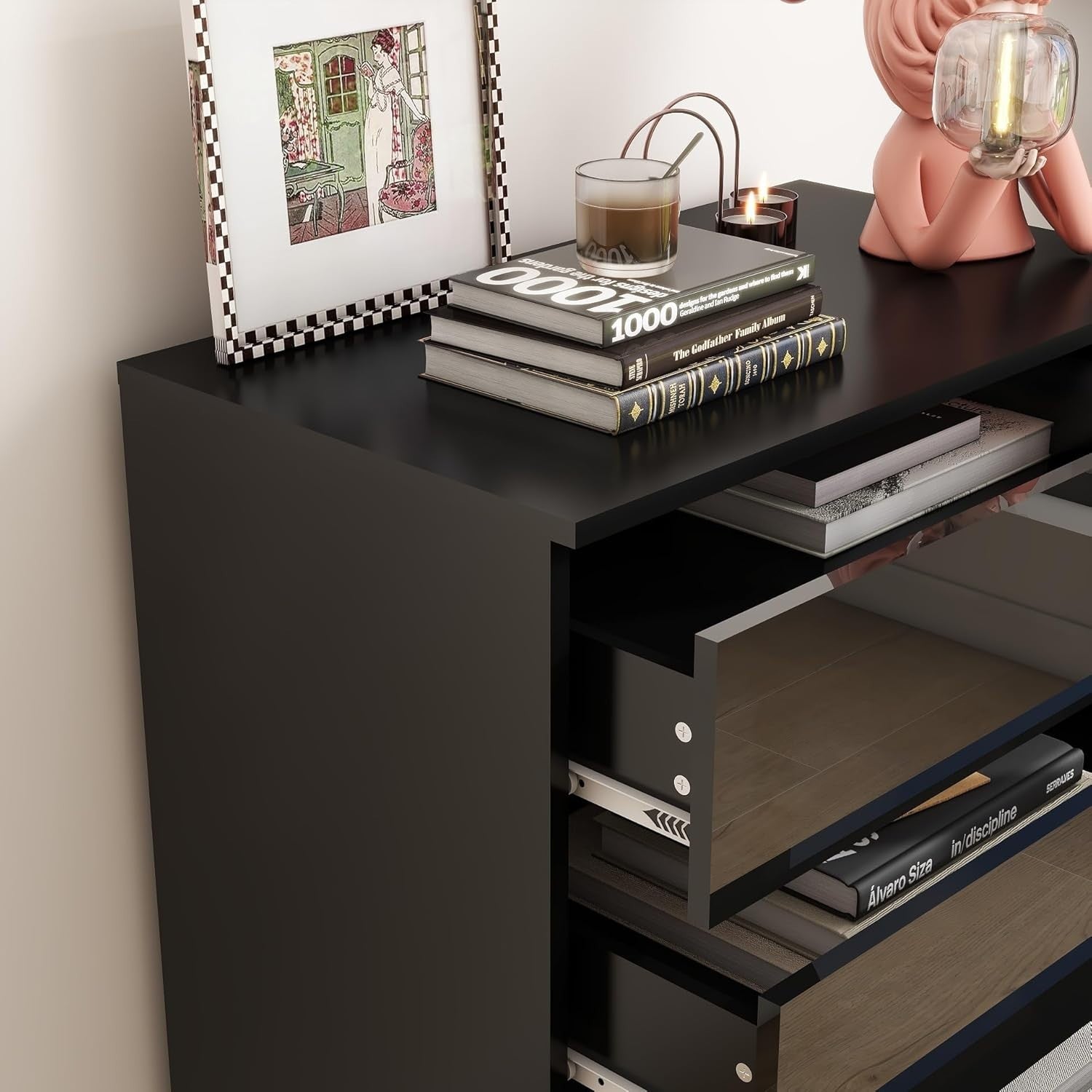 High Gloss 4-Drawer Chest Storage Organizer for Bedroom Living Room