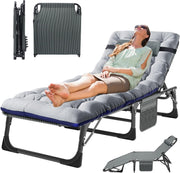 Foldable Sun Lounger Recliner Bed 200kg XL Cushioned Garden Chair Grey