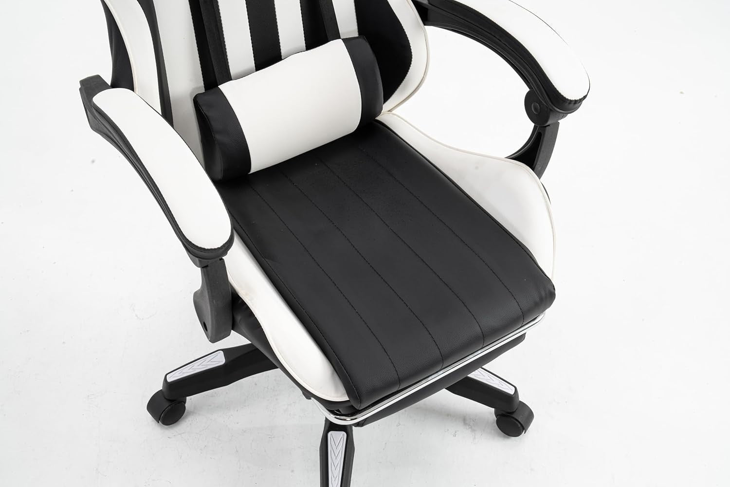 Gaming Office Chair White PU Leather Swivel Adjustable Height Reclining Footrest