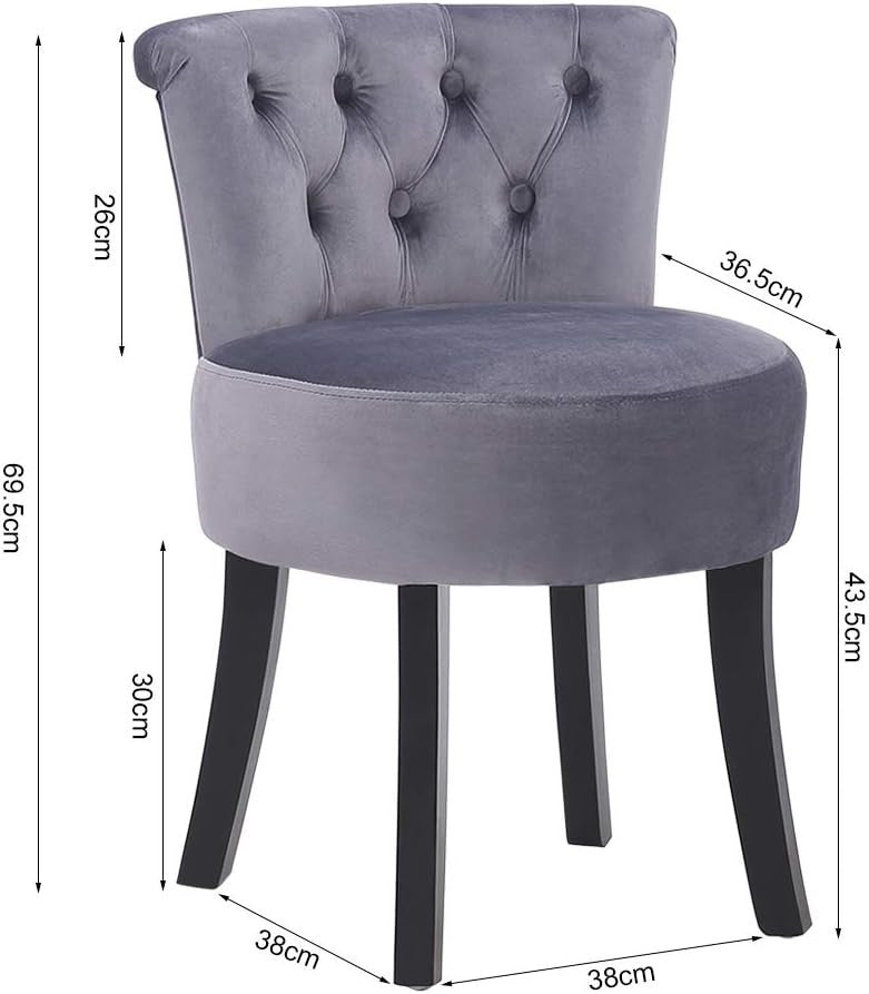 Grey High-Back Linen Vanity Chair – Padded Dressing Table Stool 40×40×69cm