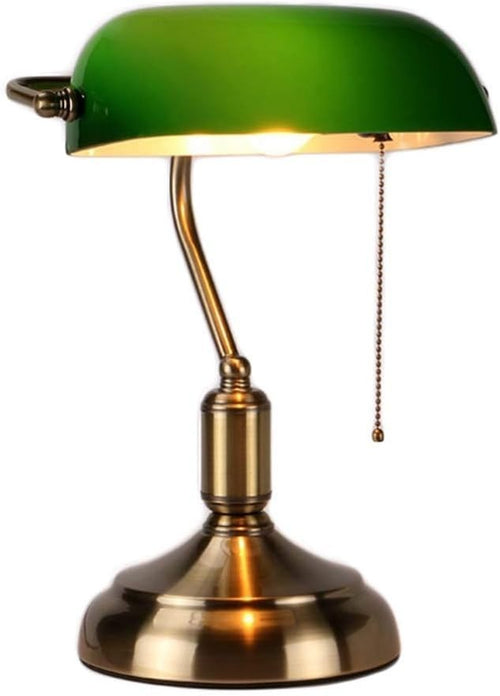 Classic Bankers Desk Lamp with Green Glass Shade & LED Filament Bulb