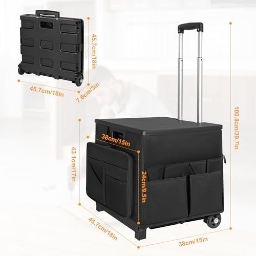 50L Folding Trolley Box Cart Heavy Duty Storage Crate Telescopic Handle