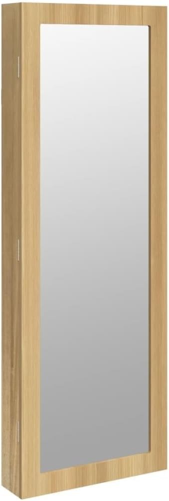 Tall Wall Mounted Jewelry Cabinet Mirror Lockable Slim Storage Brown
