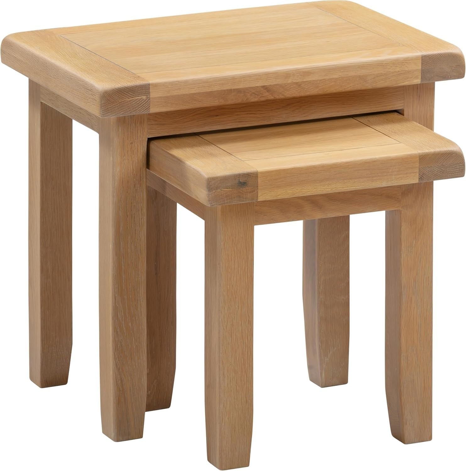 Nest of 2 Side Tables Coffee Table Set Oak Top Farmhouse Style Natural Wood