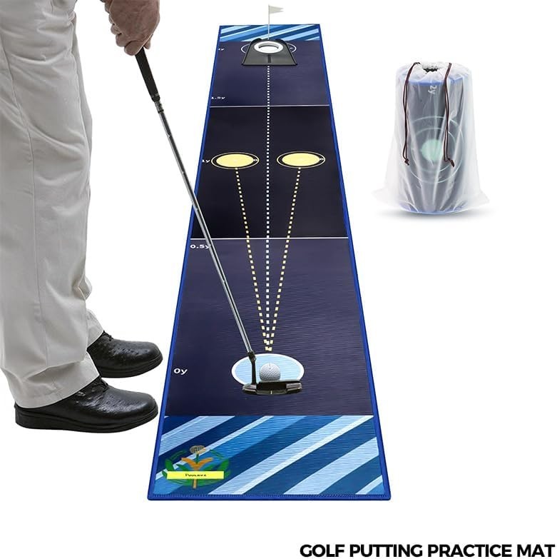 Indoor Golf Putting Mat Trainer Alignment Lines Ball Return Practice Green