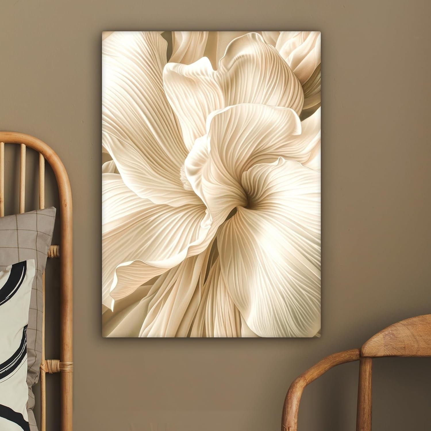 Large Framed Canvas Wall Art 50x70cm Beige Floral Abstract