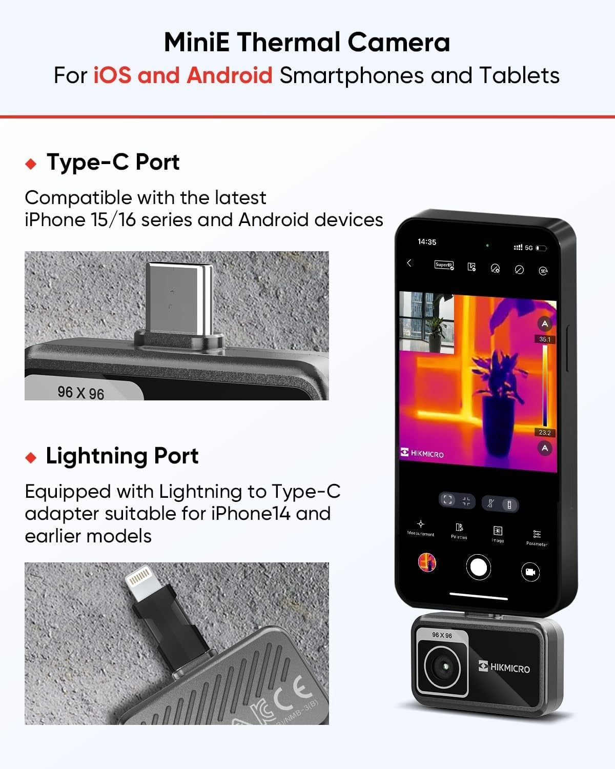Thermal Camera for iPhone Android 192x192 IR USB-C Imaging Camera