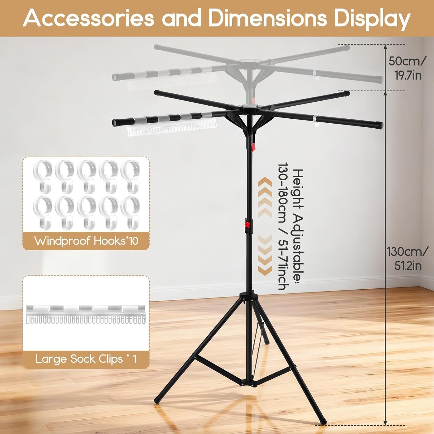 Adjustable Clothes Airer Drying Rack Folding Height Adjustable Space Saving