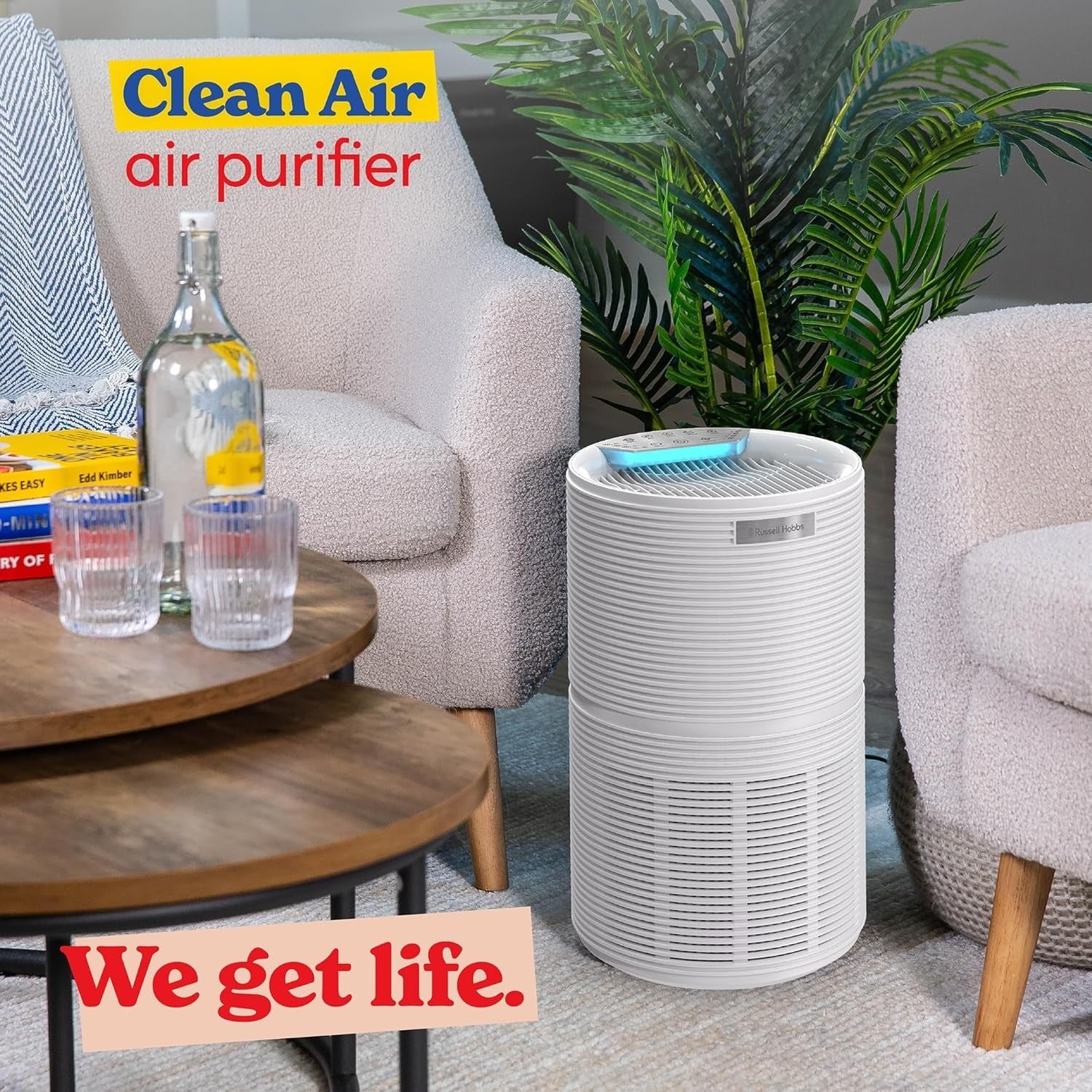 Quiet HEPA Air Purifier for Large Rooms 280m³/h Carbon Filter White