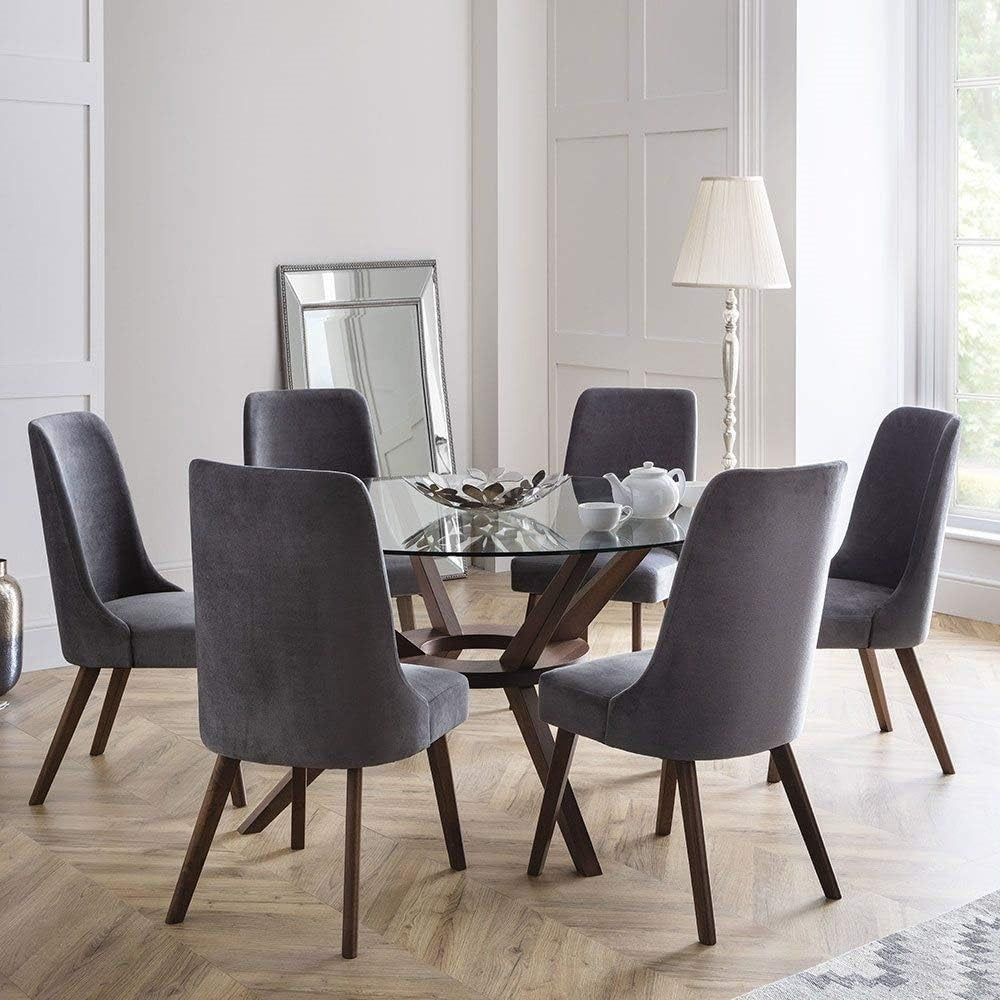 Large Round Walnut Dining Table with 140cm Glass Top, Contemporary Kitchen Table