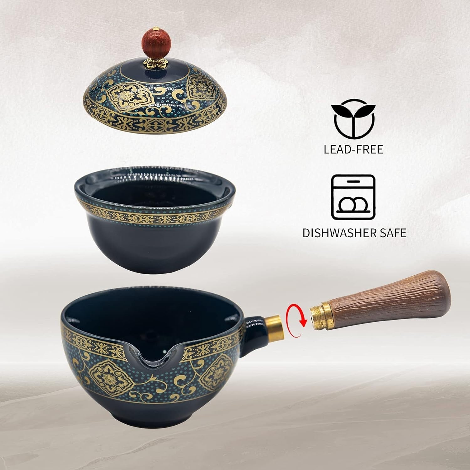 Portable Gongfu Tea Set Rotating Teapot Infuser Travel Tea Kit Blue