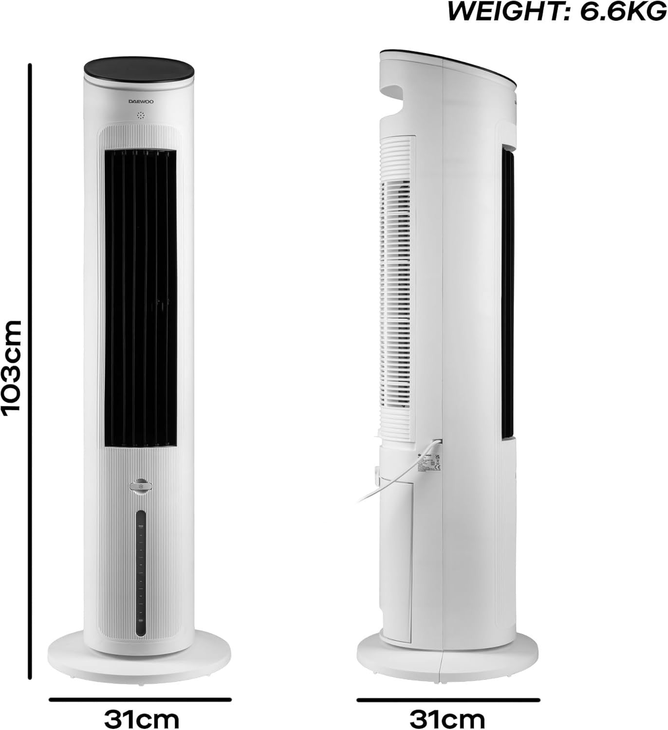 3-in-1 Tower Air Cooler – 4L Water Tank Purifier Fan White with Timer & Remote