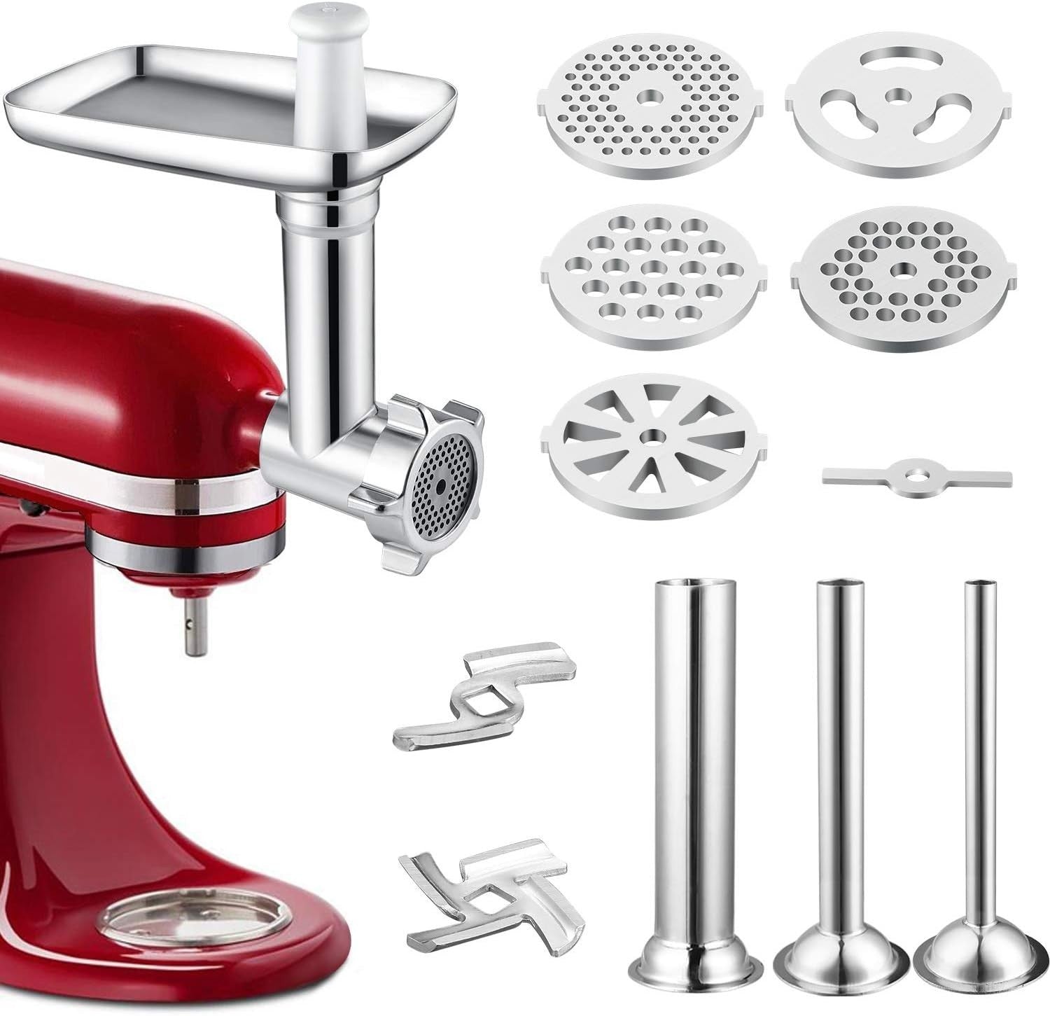 Metal Meat Grinder Attachment Sausage Stuffer 5 Plates Mixer Fit