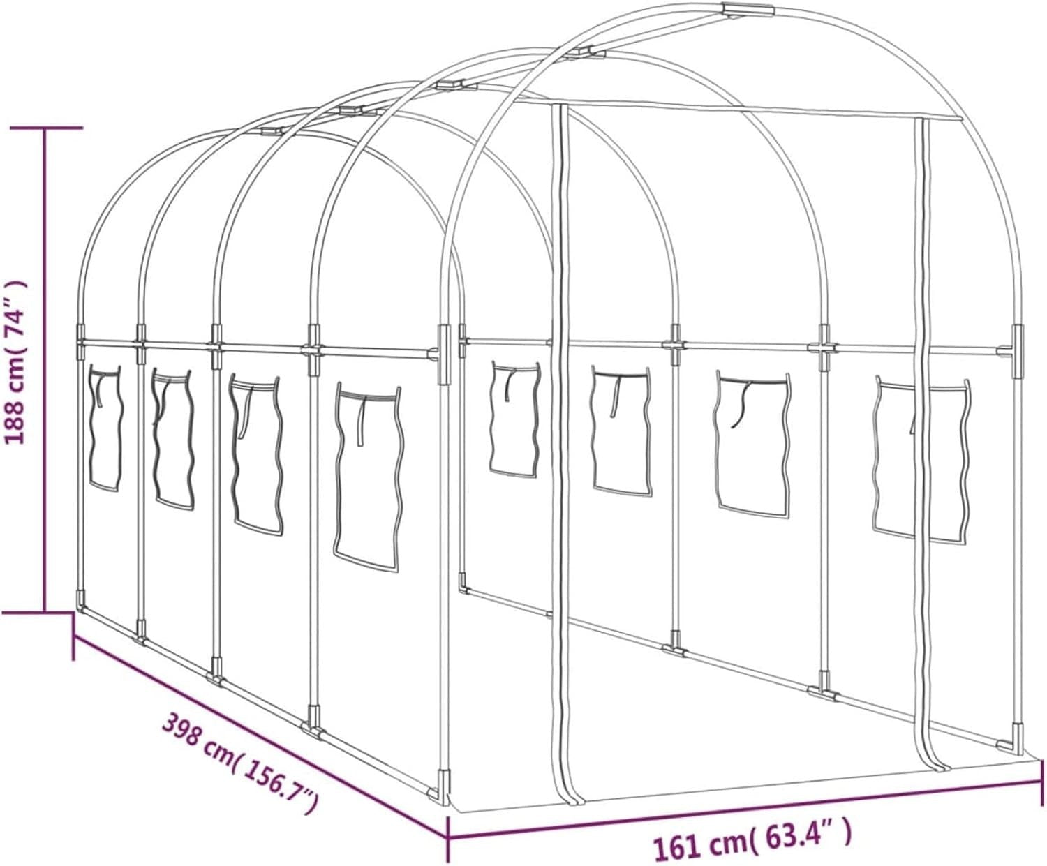 Large Walk-In Garden Greenhouse 160x400x190cm PVC Frame Outdoor Tunnel