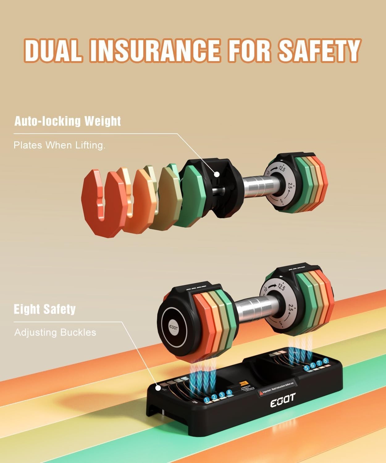 5-in-1 Adjustable Dumbbells Pair 5.6KG Rainbow Plates Non-Slip Home Gym