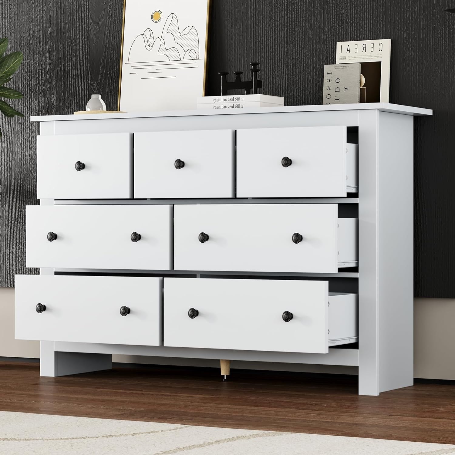 White 7 Drawer Chest Sideboard Cabinet for Bedroom, Living Room & Office