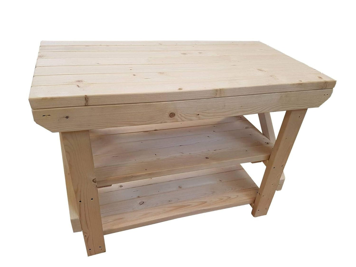 8ft Heavy Duty Wooden Workbench with Double Shelf – Solid Timber Work Table