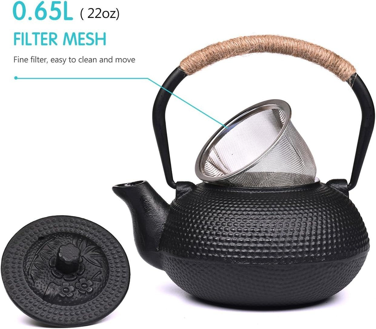 Cast Iron Teapot 650ml Japanese Tetsubin Tea Pot w/ Infuser Black