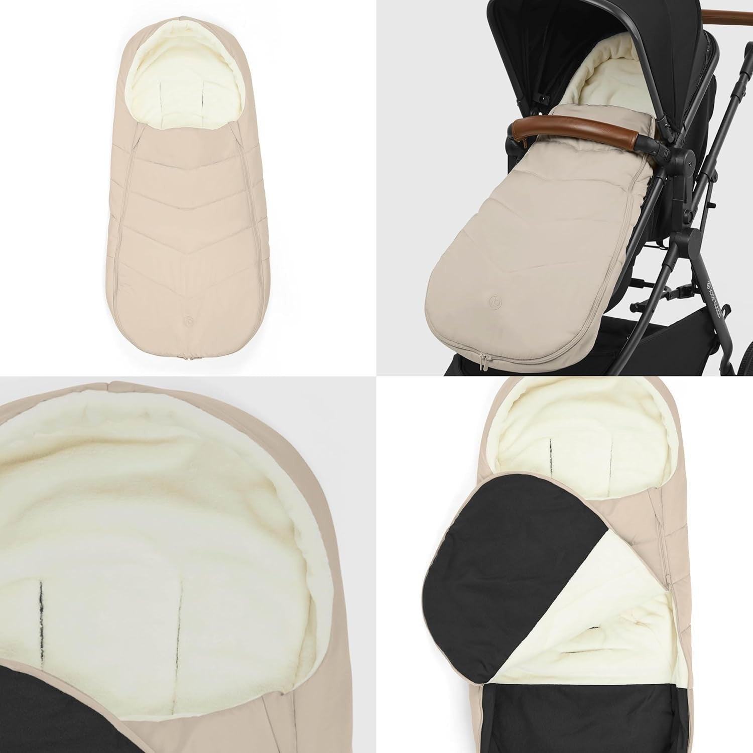Universal Pram Footmuff Faux Fur Lined Showerproof Cosy Toes Stone