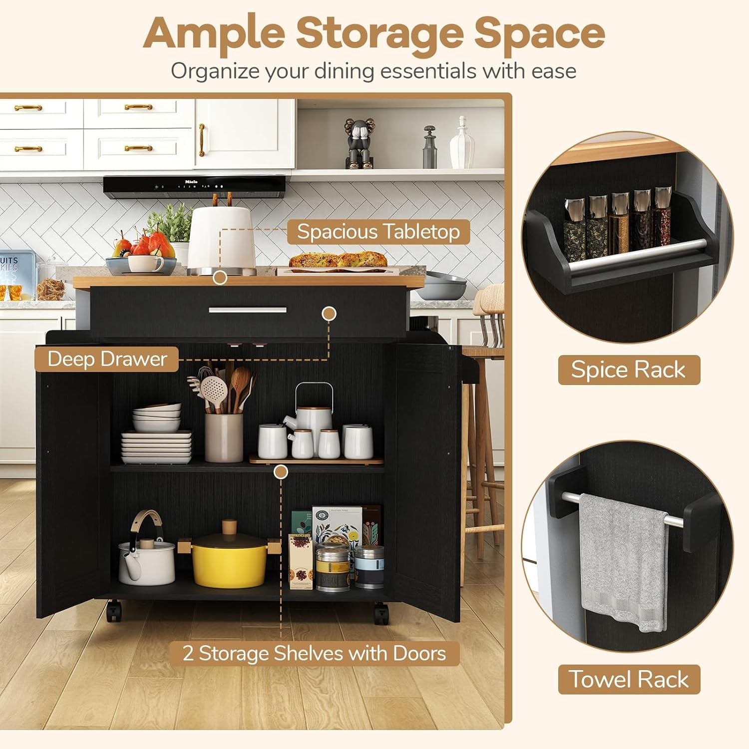 Kitchen Storage Trolley Rolling Island Cabinet Large Drawer Cupboard Cart
