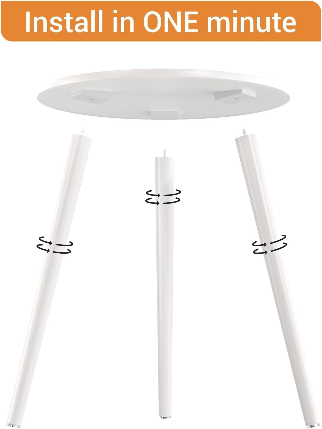 Small White Round Side Table 42x42x51cm, Sturdy Iron Legs, Easy Assemble
